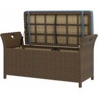 Outsunny Wicker Patio Storage Bench with Cushion Top, Dark Blue, Outdoor Seating & Storage Solution Aosom.com