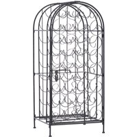 HOMCOM Wrought Iron Wine Rack Jail, Classic Black, for 35 Bottles, with Secure Lock Aosom.com
