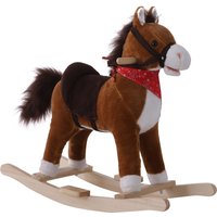 Qaba Kids Plush Rocking Horse, Realistic Sounds, Red Scarf, Perfect Gift, Memorable Fun, Brown, for 3 Years Aosom.com