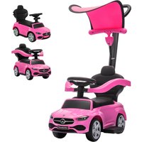 Qaba 3 in 1 Toddler Push Car Licensed Benz with Push Handle, Guardrails, Canopy, Horn, Music, Storage for 18-36 Months, Pink