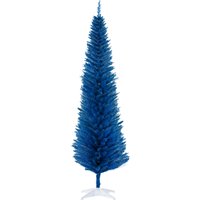 HOMCOM 7FT Artificial Pencil Christmas Tree, Slim Xmas Tree with 499 Realistic Branch Tips and Plastic Stand, for Home Party Holiday Decoration, Blue