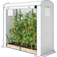 Outsunny Mini Greenhouse, Portable Greenhouse with Roll-Up Door and 2 Mesh Windows, PE Cover, 78.7" x 29.5" x 74", White