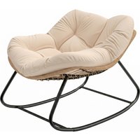 Outsunny Indoor Outdoor Papasan Rocking Chair, Oversized Rocking Egg Chair with Cushion for Garden, Patio, Cream White