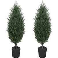HOMCOM 4ft Artificial Christmas Tree Set of 2, UV Resistant Faux Cedar Tree with 291 PE Branch Tips and Pot, Green