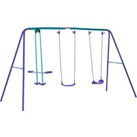 Outsunny 3-in-1 Swing Set with Glider, Adjustable Ropes, Metal Frame, Dark Blue & Purple, Family Backyard Play Aosom.com