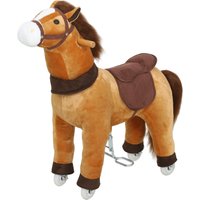 Qaba Ride on Horse, Plush Riding Pony for Ages 3-5, Walking Horse Animal with Wheels for Active Play, Dark Brown