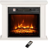 HOMCOM 26" Realistic Electric Fireplace, Small TV Stand Fireplace for Space up, 1400W Electric Wood Burner with Mantel & Timer, White Aosom.com