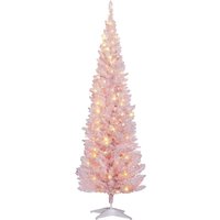 HOMCOM 6ft Pre Lit Pencil Christmas Tree, Slim Artificial Xmas Tree w/ Realistic Branches & Warm White LED Lights for Holiday, Pink Aosom.com