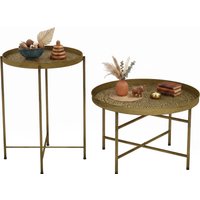 HOMCOM Coffee Table Set for Living Room, Round Center Table Set with Hammered Tray Top and Metal Frame for Bedroom, Gold