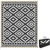Outsunny Outdoor Rug Carpet Reversible Plastic Straw Rug with LED Lights Black and White 10' x 8' for Patio