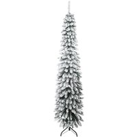 HOMCOM 7' Tall Unlit Slim Pencil Xmas Tree, Snow-Flocked Artificial Christmas Tree with Realistic Branches and 603 Tips, Green
