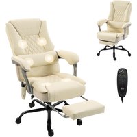 HOMCOM 400lbs Massage Office Chair with Heat, Big and Tall Desk Chair, Lumbar Support, Reclining, Footrest, Beige