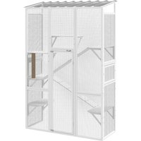PawHut Outdoor Catio Cat Enclosure, Large Wooden Cat House with 6 Jumping Platforms, Scratching Post, 2 Ramps, for 2-3 Kittens