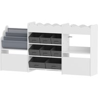 Qaba Kids Toy Storage Organizer, Kids Bookshelf with 8 Fabric Bins, 2 Rolling Drawers, Open Shelves for Kids Room, White