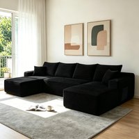 Chic Fabric Sectional Sofa with U-Shaped Chaise and Side Pockets, Dashing Couch for Living Room Bedroom, 126'' L x 66" W x 26" H, Black Aosom.com