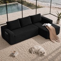 Tactile Corduroy Sofa with L-Shaped Chaise and Side Pockets, Rich Couch for Living Room Bedroom, 104'' L x 67" W x 32.5" H, Black Right Aosom.com