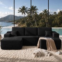Ethereal Fabric Sofa with U-Shaped Chaise and Side Pockets, Sharp Couch for Living Room Bedroom, 104'' L x 67" W x 32.5" H, Black Right Aosom.com