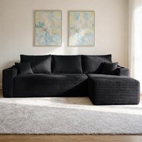 Smooth Fabric Sofa with L-Shaped Chaise and Side Pockets, Urbane Couch for Living Room and Bedroom, 108'' L x 63" W x 23" H, Black Right Aosom.com