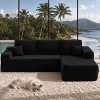 Dreamy Fabric Sofa with L-Shaped Chaise and Side Pockets, Smart Couch for Living Room and Bedroom, 104'' L x 67" W x 32.5" H, Black Right Aosom.com