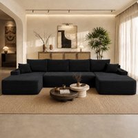 Ample Corduroy Sofa with U-Shaped Double Chaise and Pockets, Inviting Couch for Living Room and Bedroom, 126'' L x 66" W x 26" H, Black Aosom.com