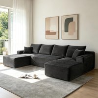 Chic Fabric Sectional Sofa with U-Shaped Double Chaise and Pockets, Classy Couch for Living Room Bedroom, 126'' L x 66" W x 26" H, Grey Aosom.com