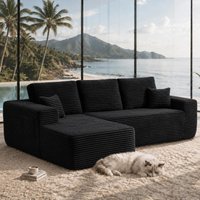 Airy Fabric Sofa with L-Shaped Chaise and Side Pockets, Timeless Couch for Living Room and Bedroom, 104'' L x 67" W x 32.5" H, Black Left Aosom.com