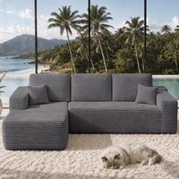 Luxe Fabric Sofa with L-Shaped Chaise and Side Pockets, Functional Couch for Living Room and Bedroom, 104'' L x 67" W x 32.5" H, Grey Left Aosom.com