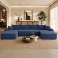Vibrant Corduroy Sofa with U-Shaped Double Chaise and Side Pockets, Breezy Couch for Living Room Bedroom, 126'' L x 66" W x 26" H, Blue Aosom.com