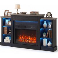 HOMCOM 55" Fireplace TV Stand for TVs up to 65", Entertainment Center TV Console, RGB LED Strips, 6 Shelves, Black Wood Grain