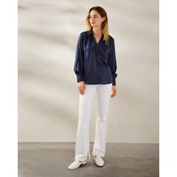 Women Silk Blouse Long Sleeve Retro French Grade 6A Pure Silk Navy Blue M