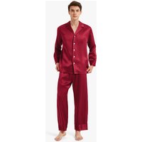 Men's Silk Pajamas Set Casual Lapel Collar 19 Momme 100% Grade 6A Mulberry Silk Claret S