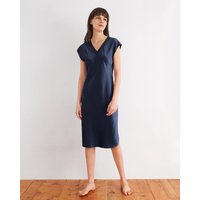Mommesilk | Silk Night Gown for Women Real 100 Silk Pure Graceful Quality Guaranteed V Neck Navy Blue L