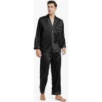 Silk Men Pajamas 19 Momme 100% Silk Fit Machine Washable With Pocket Black L