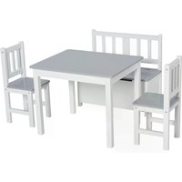 HOMCOM 4-Piece Kids Table Set with 2 Wooden Chairs, 1 Storage Bench, and Interesting Modern Design, Grey/White | Aosom Ireland