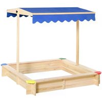 Outsunny Kids Wooden Sandpit Children Cabana Square Sandbox Outdoor Backyard Playset Play Station Adjustable Canopy Bench Seat|Aosom Ireland