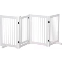 PawHut Wooden Freestanding Pet Gate 4 Panels 75cm Foldable Dog Safety Fence with Support Feet Walk-through Door for Doorway Stairs | Aosom Ireland