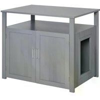 PawHut Wooden Cat Litter Box Enclosure Furniture with Adjustable Interior Wall & Large Tabletop for Nightstand, Grey | Aosom Ireland