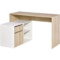 HOMCOM L-Shaped Corner Computer Desk Study Table PC Work w/ Storage Shelf Drawer Office, Oak and Whitenull | Aosom Ireland