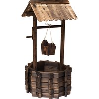 Outsunny Wooden Wishing Well Planter Outdoor Flower Pot Backyard Garden Decor w/ Bucket | Aosom Ireland