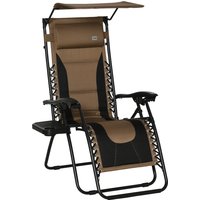 Outsunny Zero Gravity Recliner Chair, Foldable Patio Lounger with Sunshade, Drink Holder & Cushion for Outdoor, Camping, Brown | Aosom Ireland