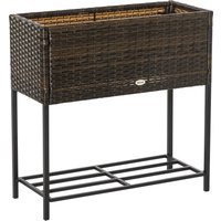 Outsunny Rattan Planter Box Indoor/Outdoor with Tool Storage Rack Elevated Work Area | Aosom Ireland