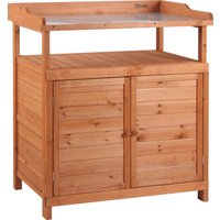 Outsunny Potting Bench Table, Multi-function, with Storage Cabinet, Galvanized Table Top, Wooden Planting Workstation, 98cm x 47cm x 105cm | Aosom Ireland