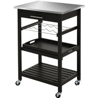 HOMCOM Pine 3-Tier Kitchen Cart Multifunction Rolling w/ Open Shelves Kitchen Island w/ Stainless Steel Top | Aosom Ireland