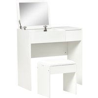 HOMCOM Makeup Desk with Drawer, Vanity Table Set with Flip-up Mirror and Cushioned Stool, White Aosom UK