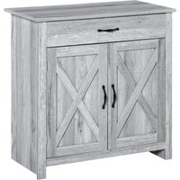 HOMCOM Farmhouse Sideboard: Grey Wood-Effect Storage Cabinet with Barn Doors, Coffee Bar Style | Aosom Ireland