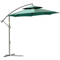 2.7m Cantilever Banana Parasol Crank Handle Double Tier Canopy & Cross Base Outdoor Hanging Sun Shade Aosom UK