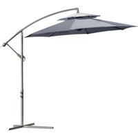 2.7m Garden Banana Parasol Cantilever Umbrella Crank Handle Double Tier Canopy Cross Base Hanging Sun Shade Aosom UK