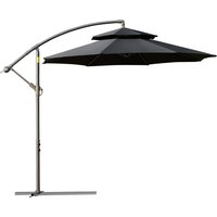 Cantilever Parasol 2.7m Banana Umbrella Crank Handle Double Tier Canopy Cross Base Hanging Sun Shade Aosom UK