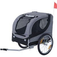HOMCOM Remorque velo pour chien animaux avec drapeau et 8 reflecteurs gris et noir