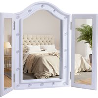 HOMCOM Lighted Vanity Mirror, Trifold Freestanding Tabletop Cosmetic Mirror with 16 LED Lights, Battery Operated, Foldable, White | Aosom Ireland